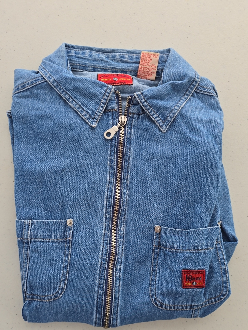 Light Blue Denim Zip-Up Jacket with Patch